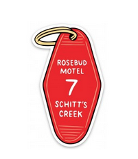 Red Rosebud Motel room key sticker.