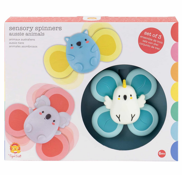 Box of the Aussie Animals Sensory Spinners. The box has an opening where the cockatoo is that can be spun. 