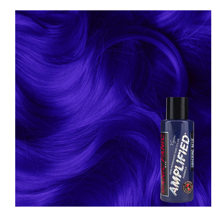 Bright cobalt blue Shocking Blue hair color by Manic Panic.