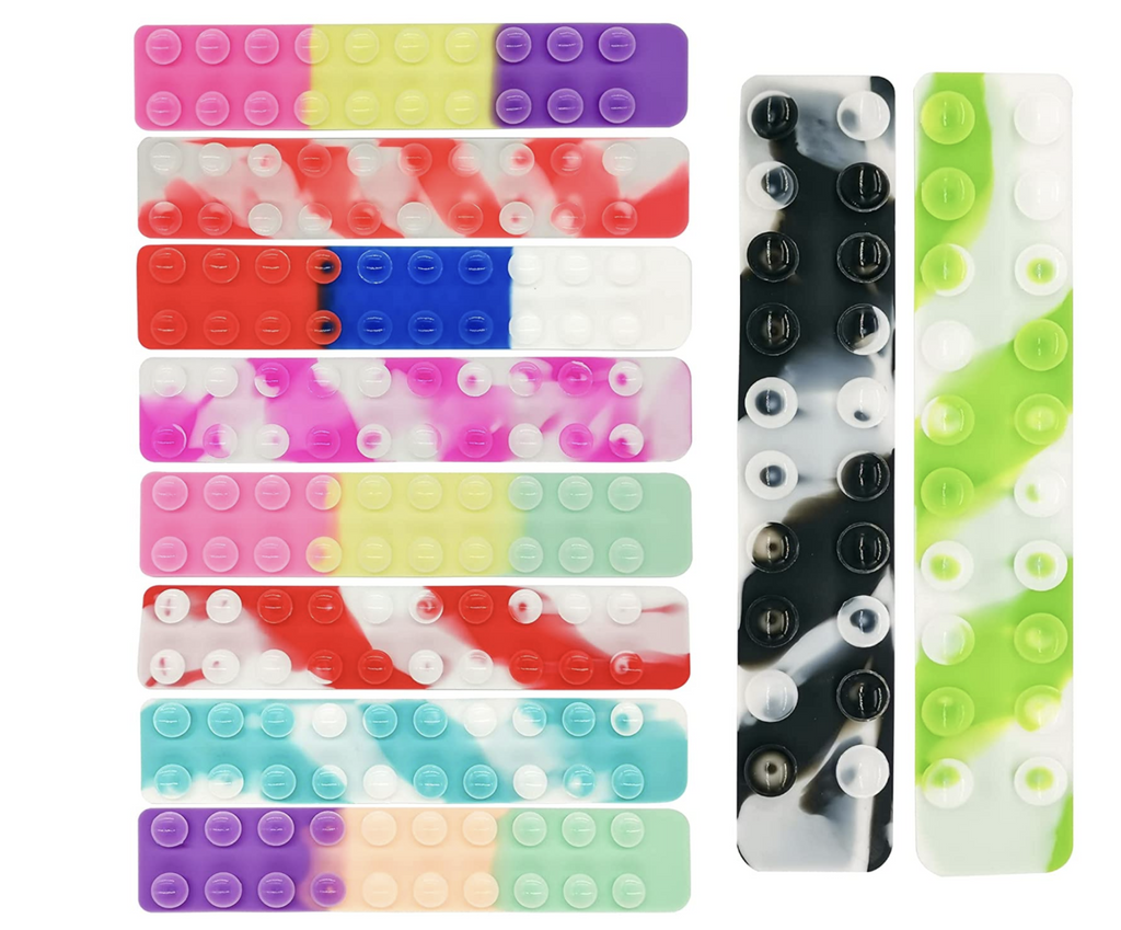 Various colors of silicone suction cup strips.