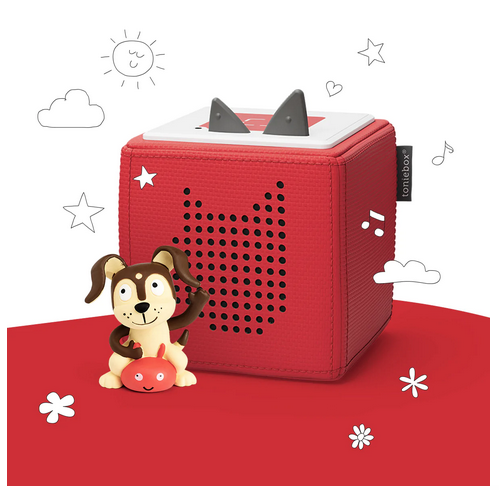Red Toniebox with Playtime Puppy Tonie character. 