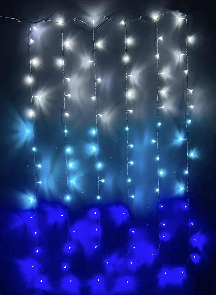 Winter nights blue ombre curtain lights.