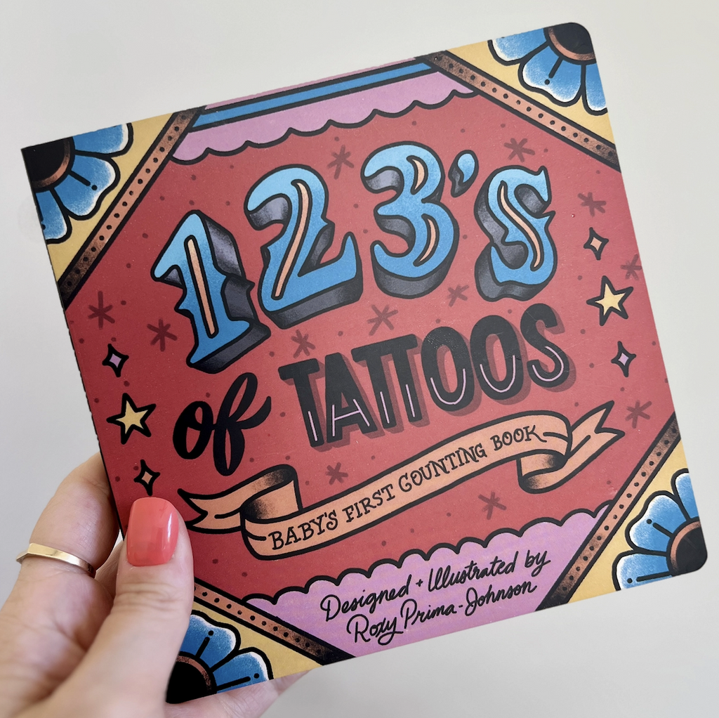 123's of Tattoos book with illustrated cover of the book title. 