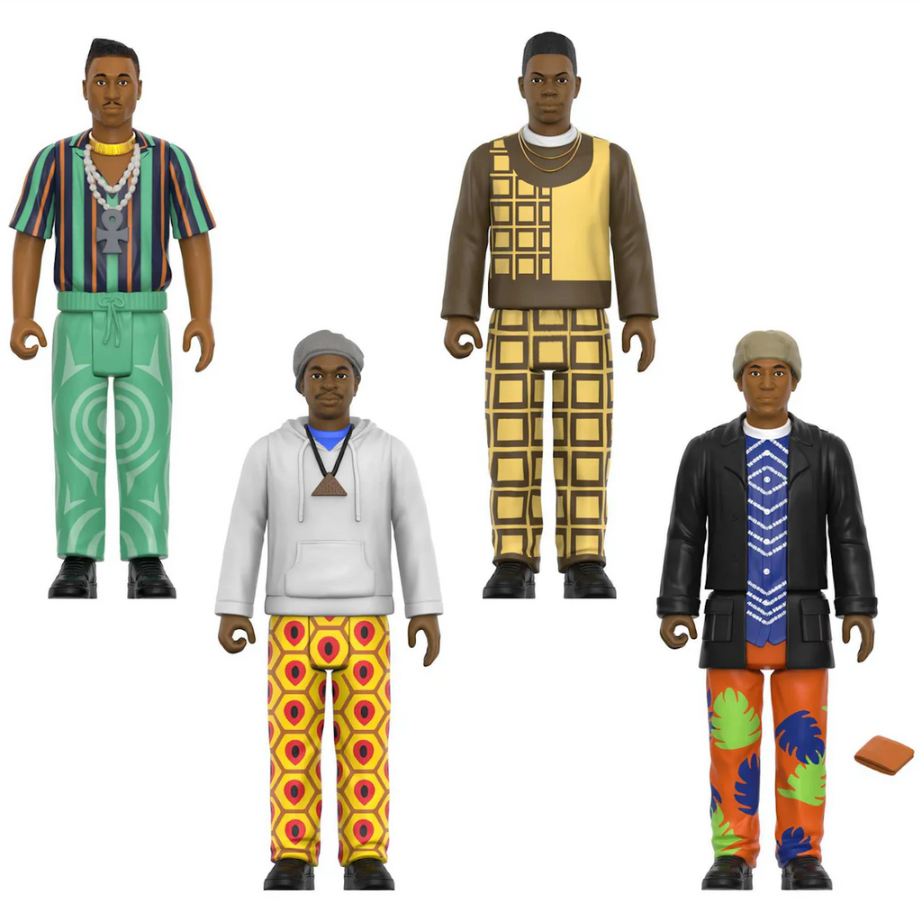 Set of four action figures depicting  A Tribe Called Quest members including Phife, Q-Tip, Ali, and Jarobi. 