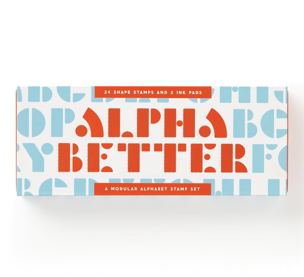 Cover of "Alpha Better" modular stamp set. 