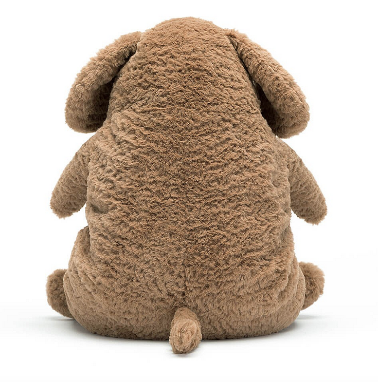 Back view of the Amore Dog plush with toffee colored fur and the pudgy soft huggable body.