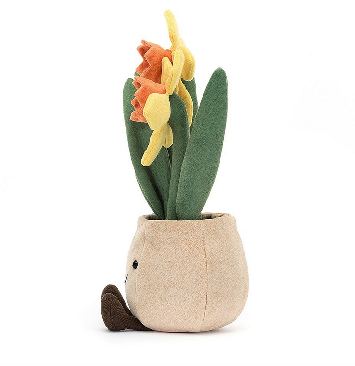 Side view of the Amuseable Daffodil Pot plush. 