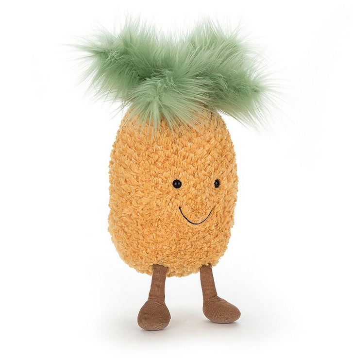 Amuseable Pineapple Plush standing on it's corduroy brown legs. 