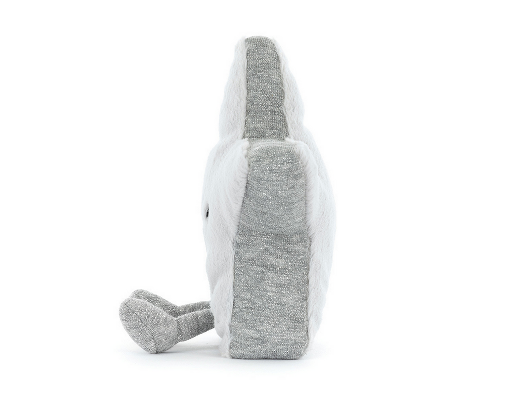 Plush toy star with gray feet on a white background