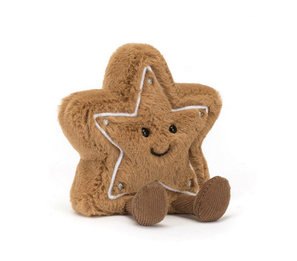 Brown star cookie shaped plush on a white background