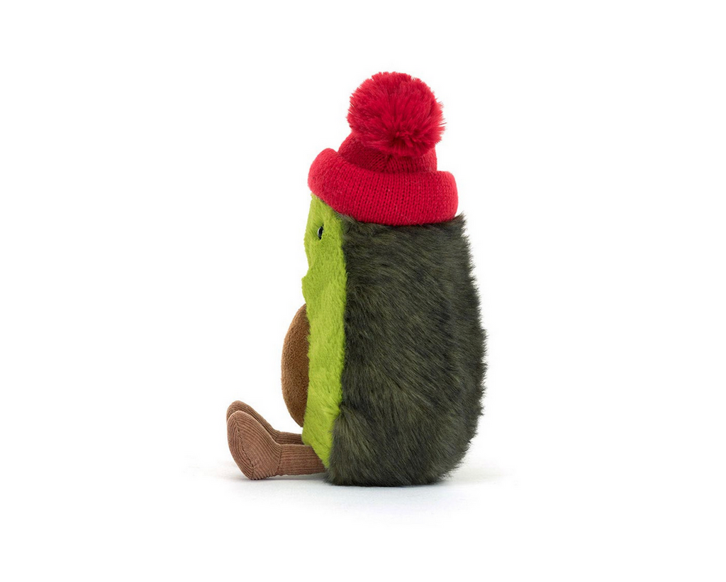 Amuseables Bobble Avocado plush toy by Jellycat viewed from the side. 