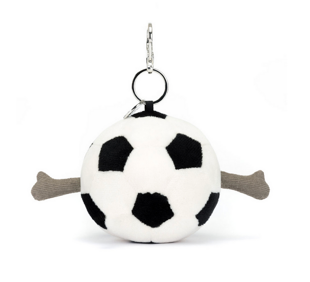 Plush soccer ball bag charm from Jellycat. 