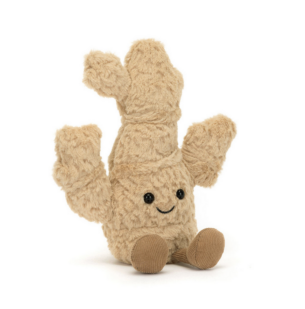 Plush piece of ginger with couduroy boots and a smiling face. 