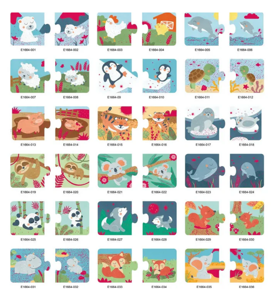 Image of all 18 animal puzzle pairs.