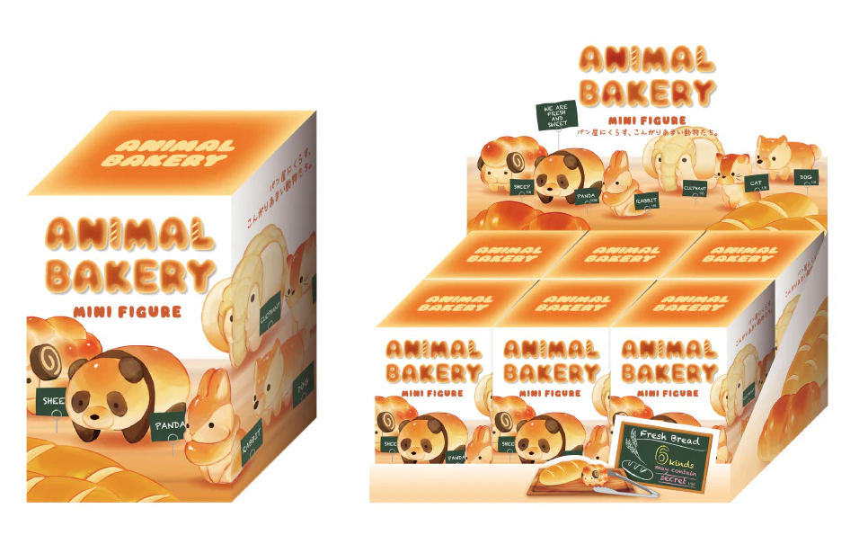 Animal Bakery Mini Figure boxes. Each has illustrations of what the mini figures look like. 