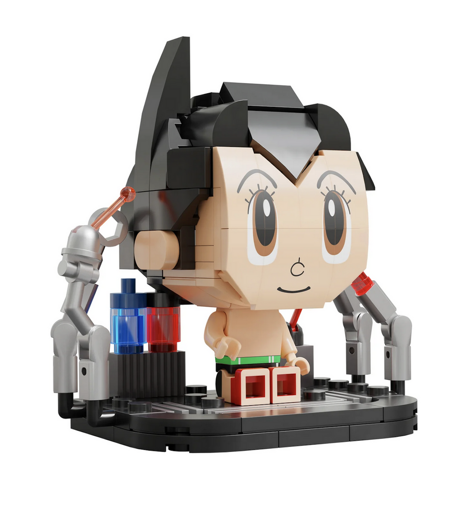 SIde view of the Astro Boy Mini Building Bricks completed set. 