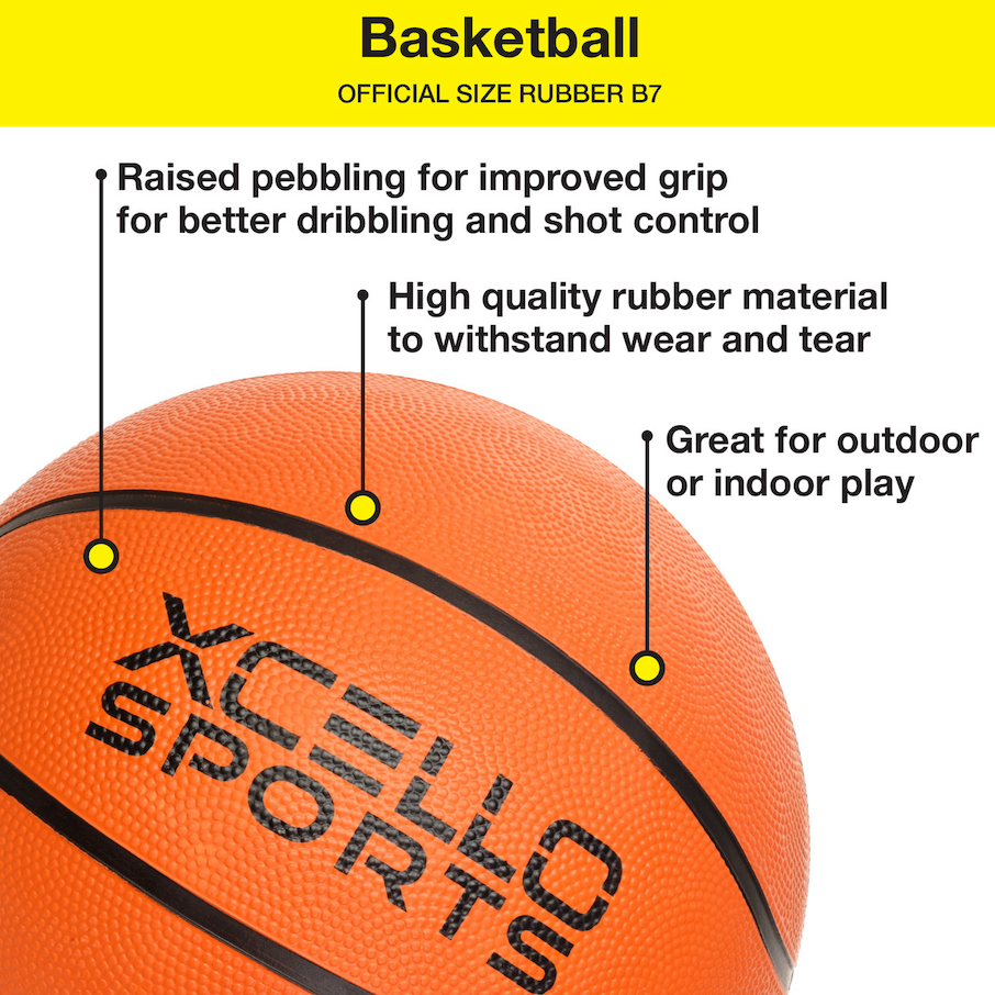 Close up of the Xcello official sized B7 basketball. 