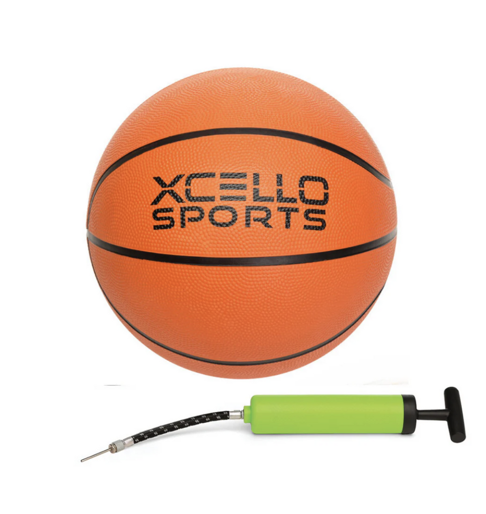 B7 inflatable basketball with included hand air pump. 