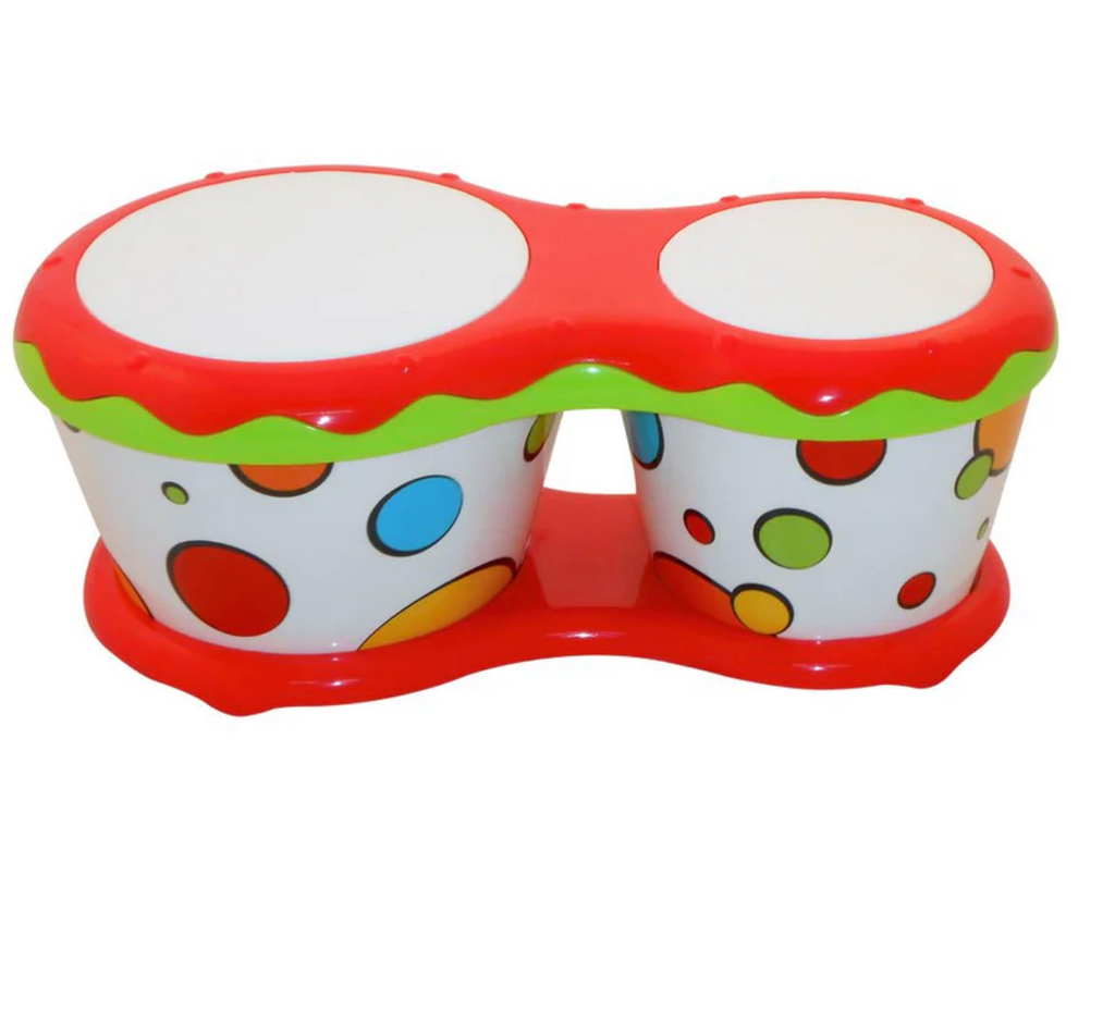 Red Baby Bongos have a white base with multicolor polkadots.