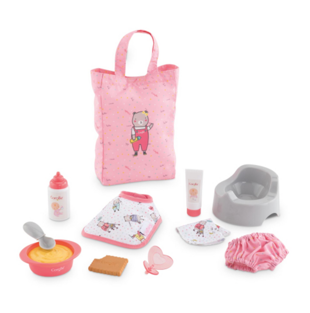 All of the accessories included in the Baby Doll Large Accessories Set. 