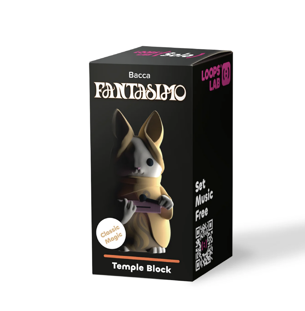 Bacca Fantasimo Solo figure packaged in a black box with a picture of the character with their instrument on the front of the box. 