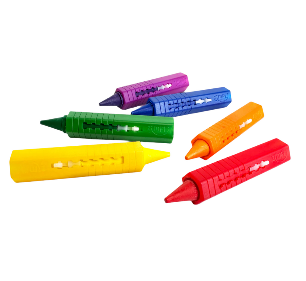 Set of six primary colored bath crayons. 