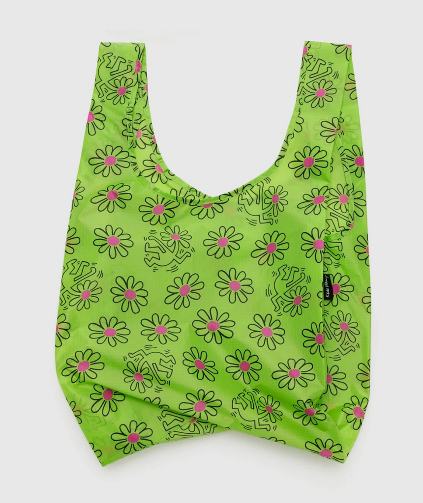 Baggu standard size bag in the Keith Haring Flowers print.  