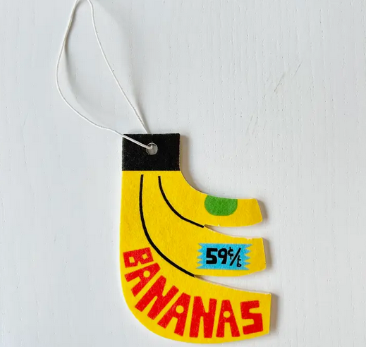 Bananas air freshener with a white hang string. 