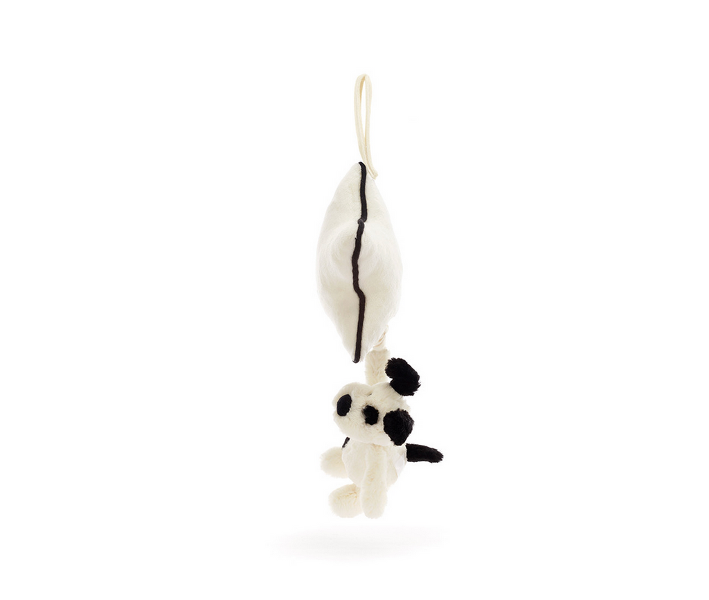 Side view of the Bashful Black and Cream Puppy Musical Pull.
