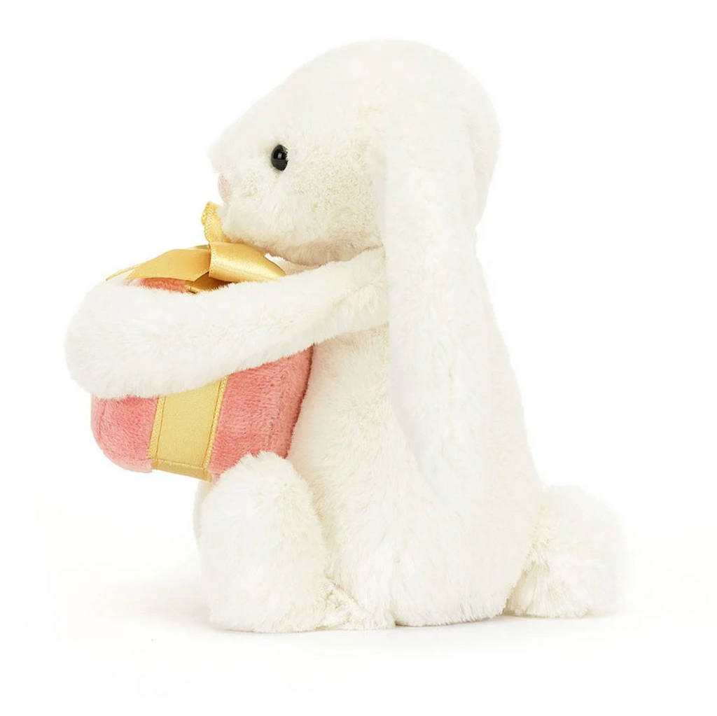 Side view of the Bashful Bunny with Present. 
