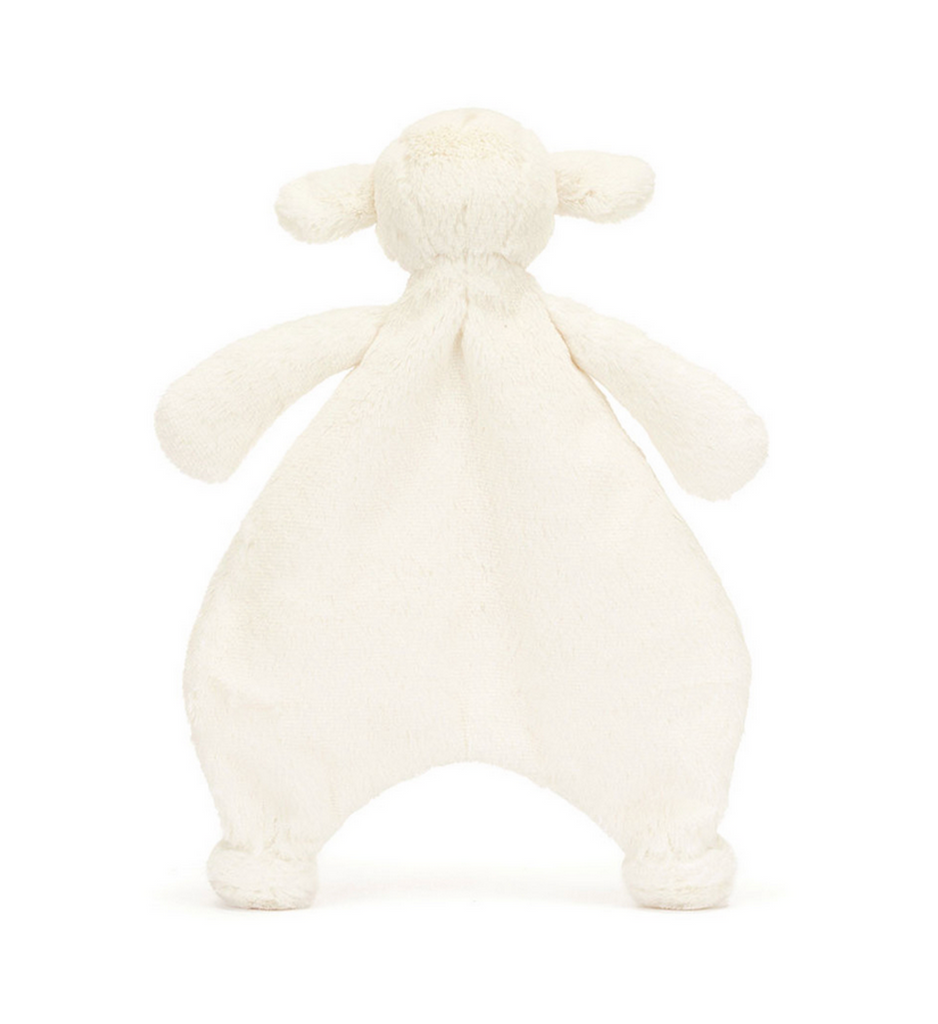 View of the back of the Bashful Lamb Comforter. 