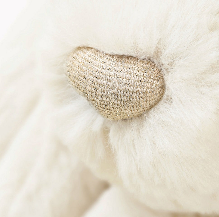 Close up of Bashful Bunny Luna medium plush's glittery gold nose. 