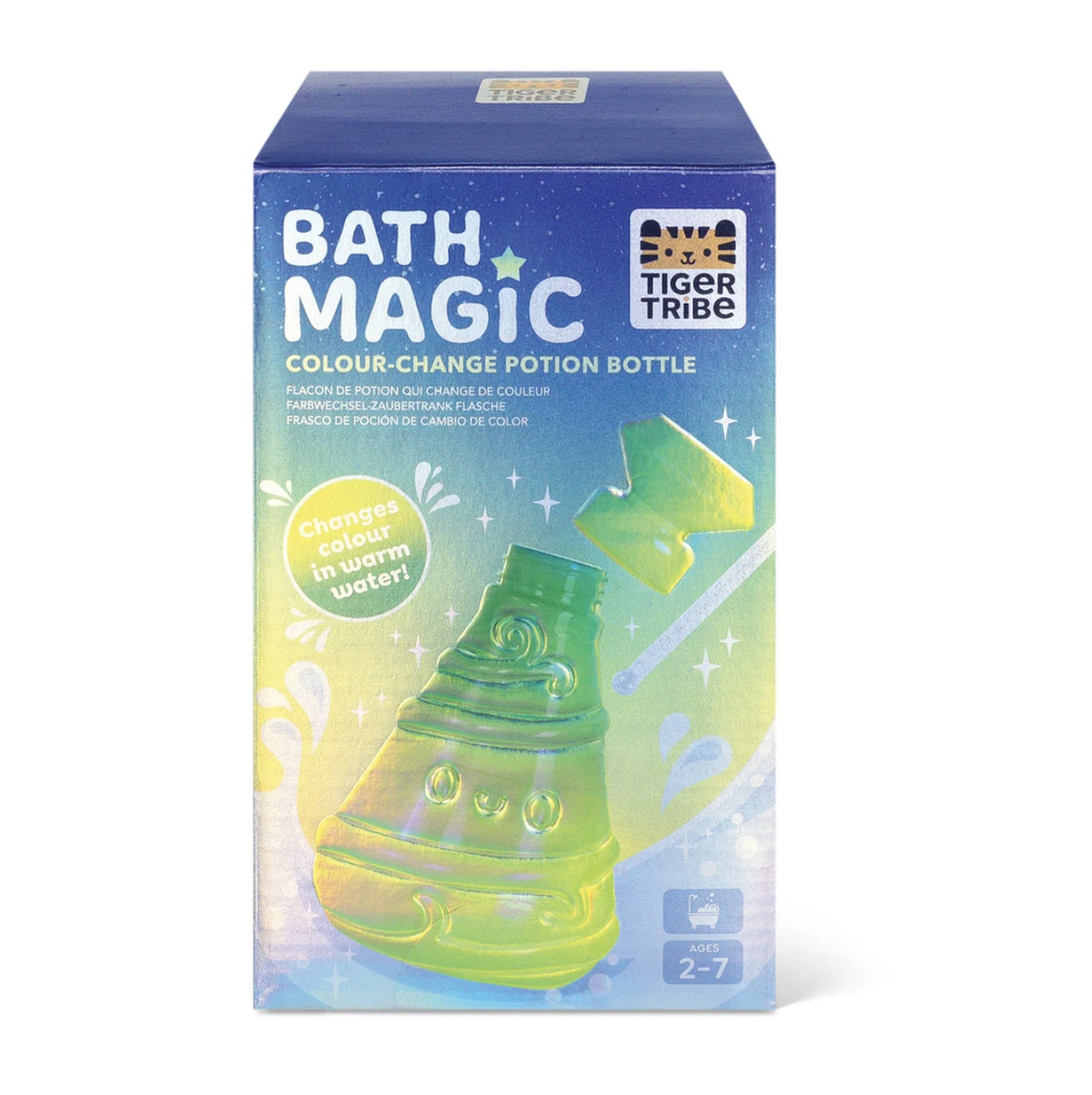 A light blue box with a picture of the Bath Magic Color Change Potion Bottle in Green on the front. 