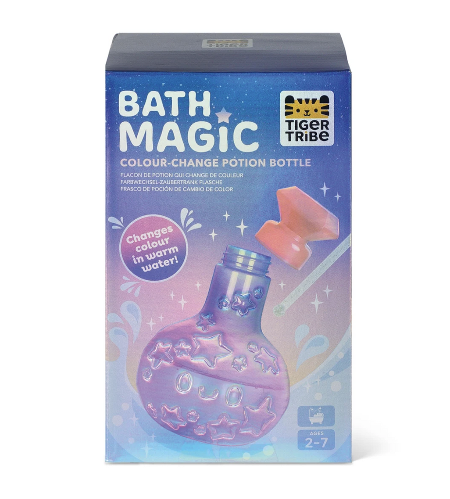 A light blue box with a picture of the Bath Magic Color Changing Potion Bottle on the front. 