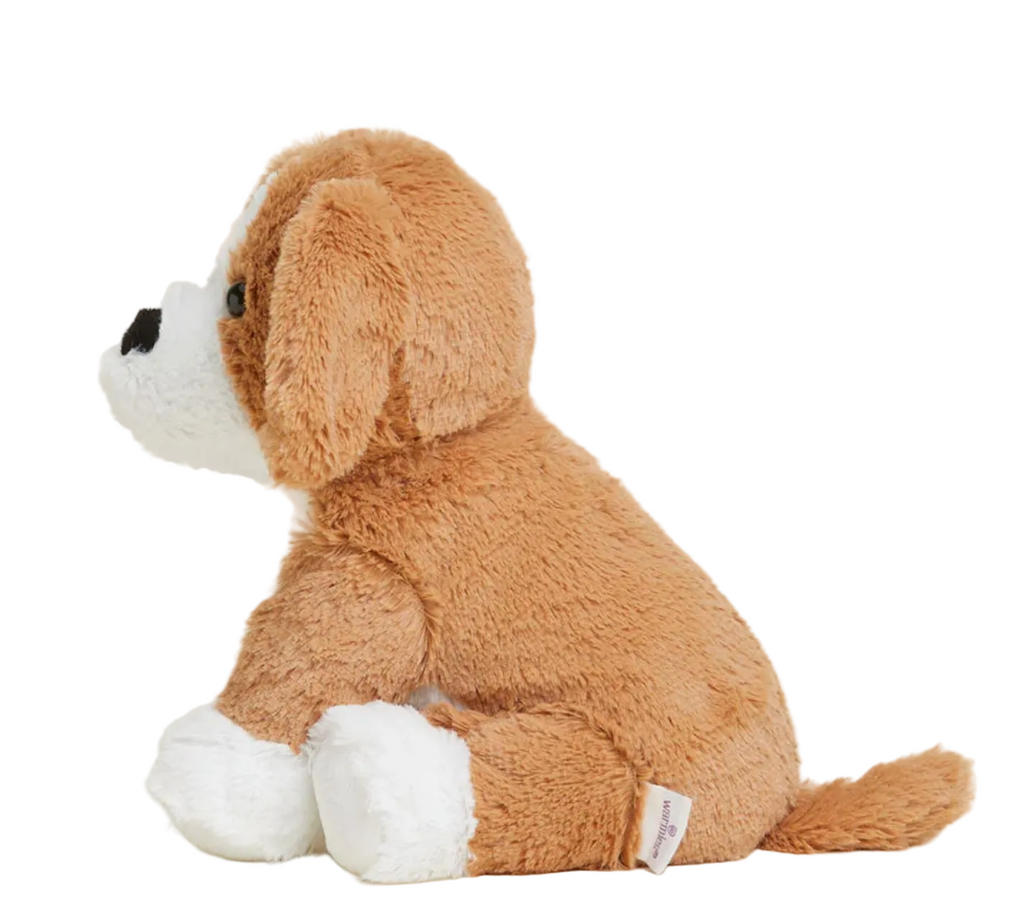 Weighted plush Beagle viewed from the side. 