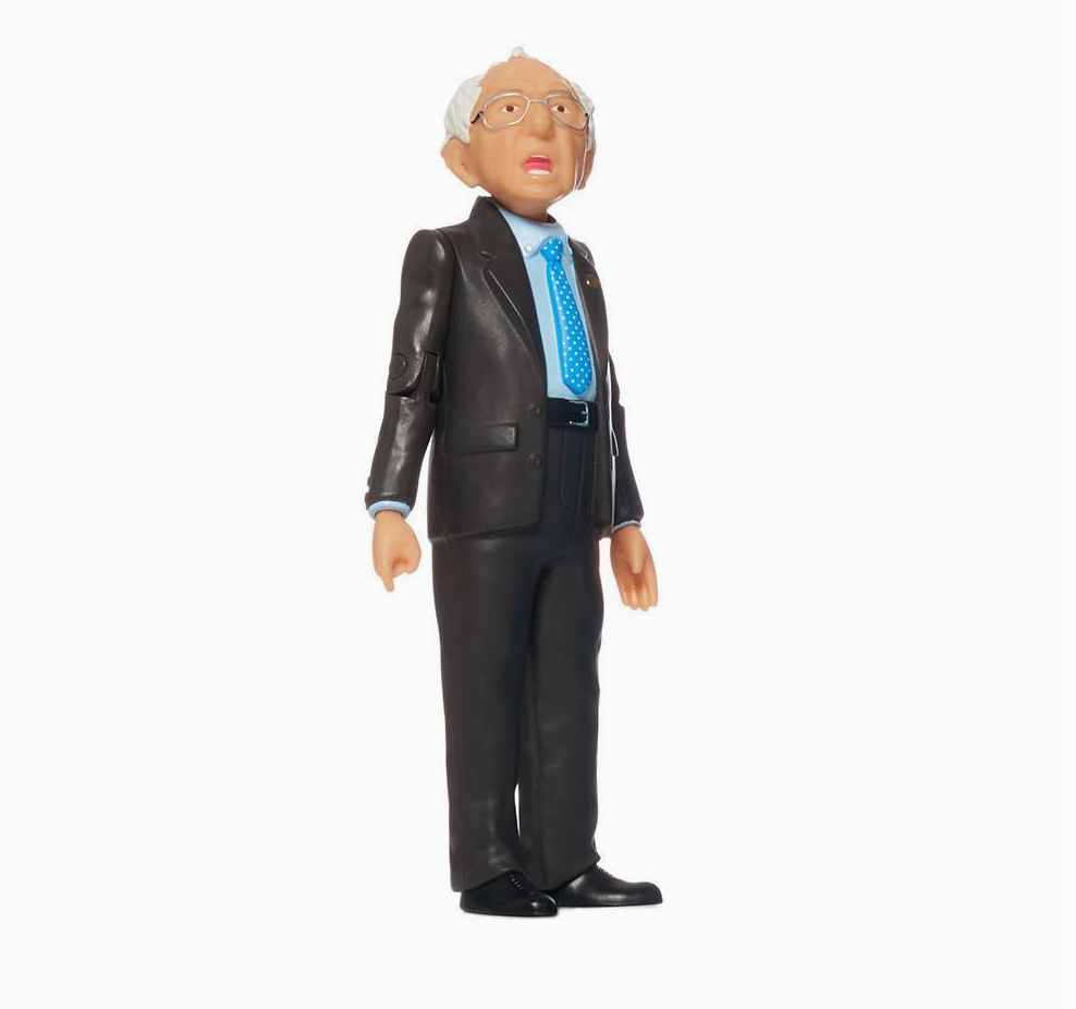 Bernie Sanders action figure out of the box . 