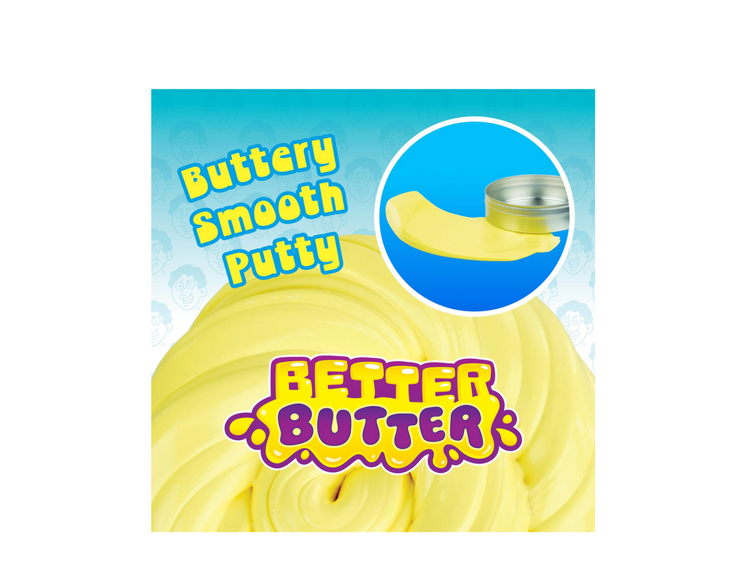 Packaging of 'Better Butter' putty with a close-up of the product on a blue background.