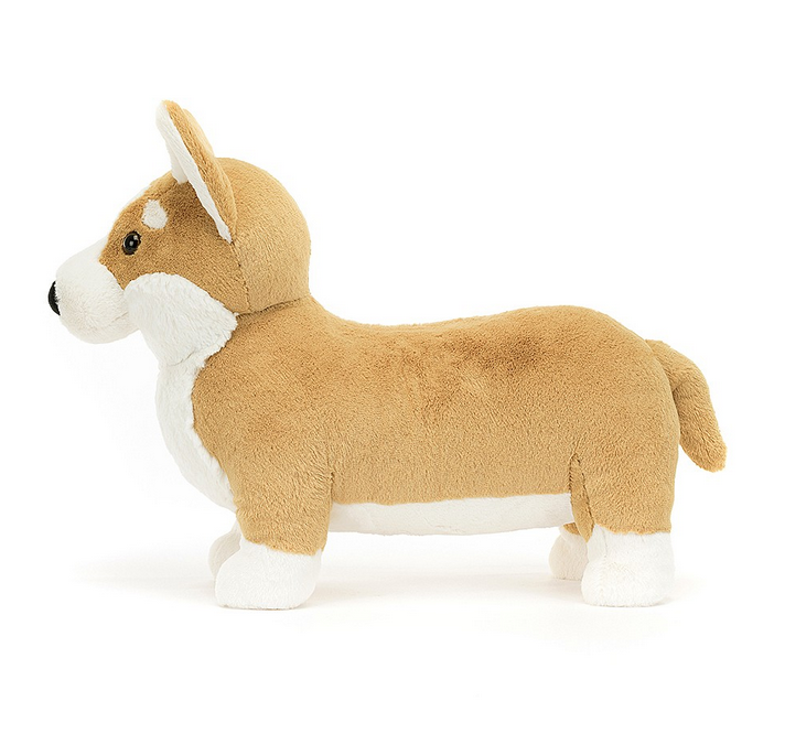 Betty Corgi huge plush in not only squat and splendid she has ginger fur with creamy splodges, cloudy paws and a lovely inky nose. 