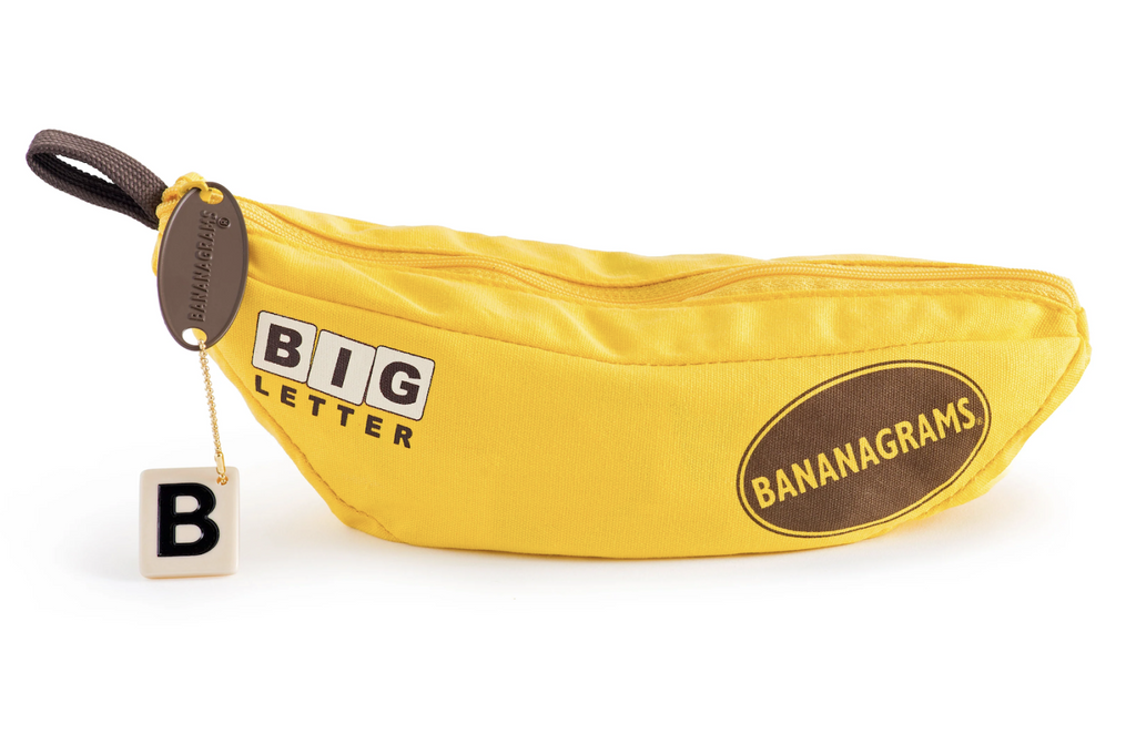 Yellow banana shaped pouch with browm accents. 