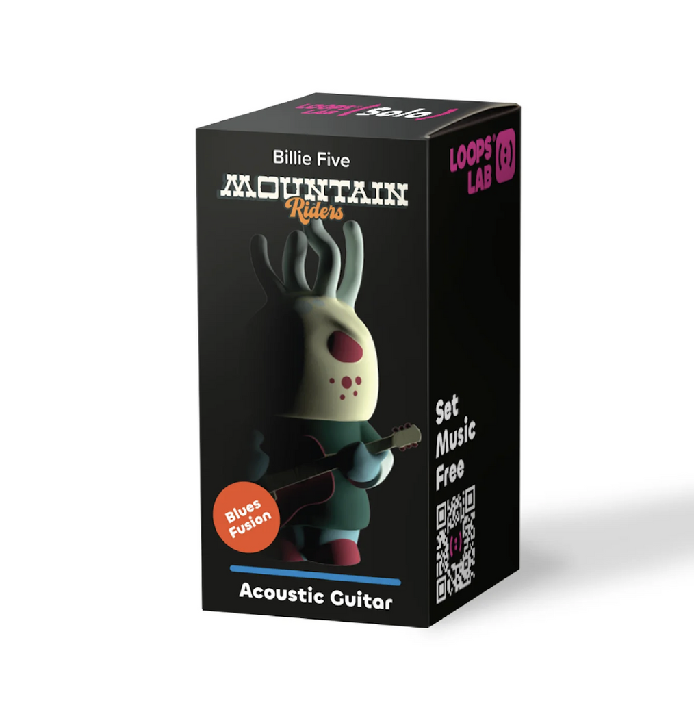Black box with a picture of Billie Five a solo figures from the Mountain Riders holding his acoustic guitar. 