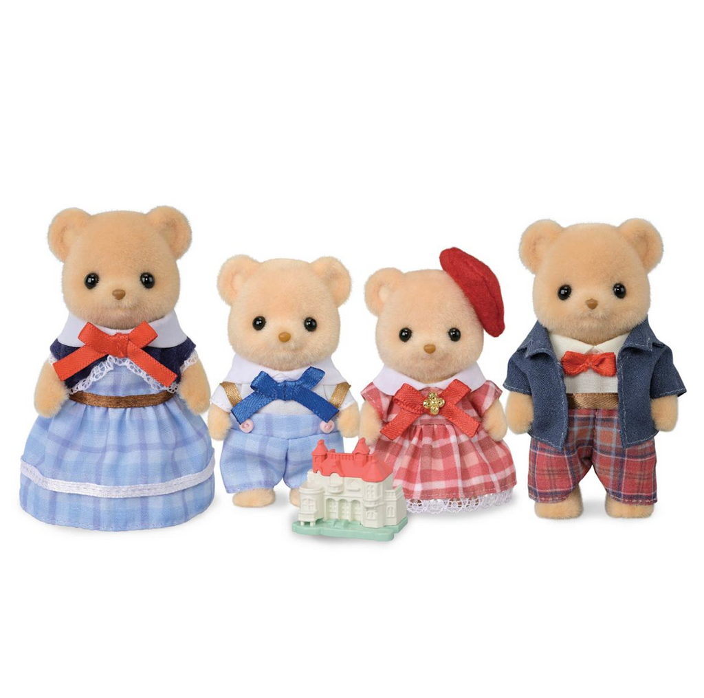 The Biscuit Bear Family from Calico Critters with removable clothing, and are poseable with jointed arms and legs, and heads that rotate. 