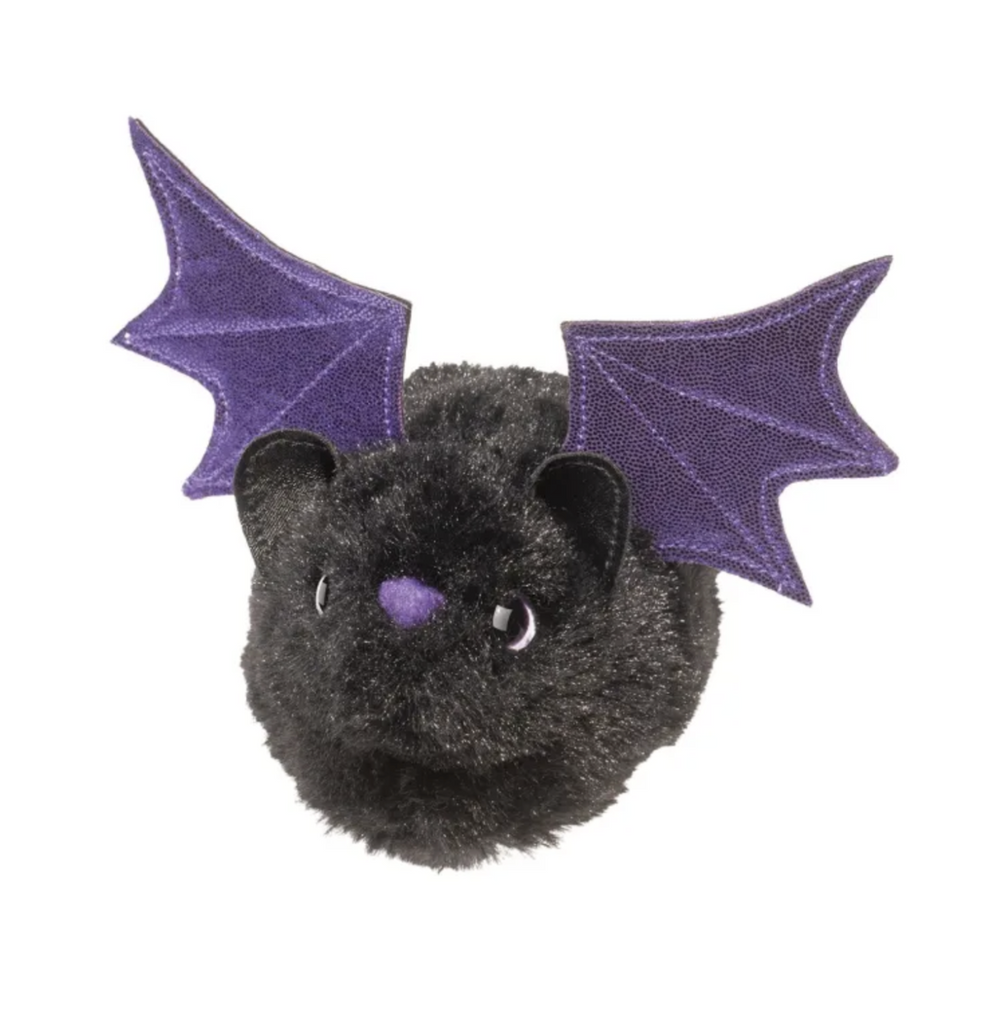 Small, round black bat with purple wings stuffed animals. 