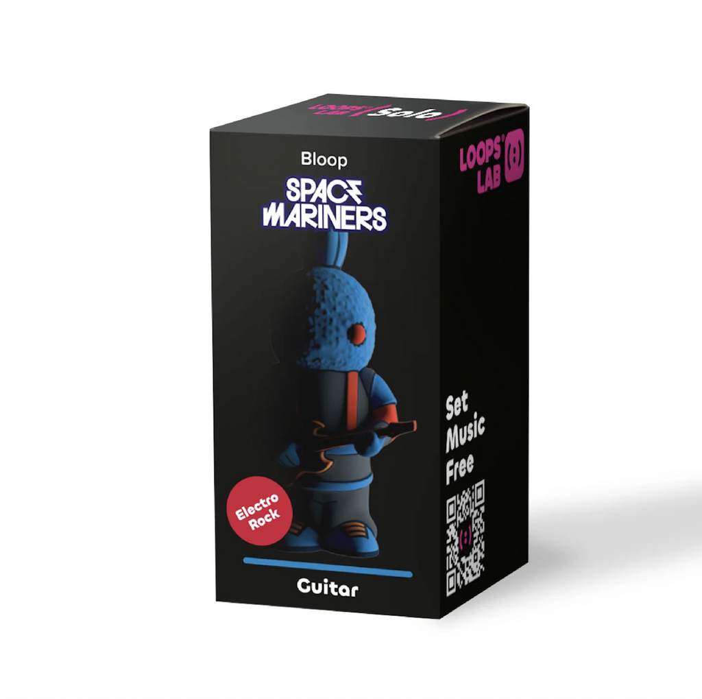 Black box with a picture of the solo figure Bloop holding his guitar. 