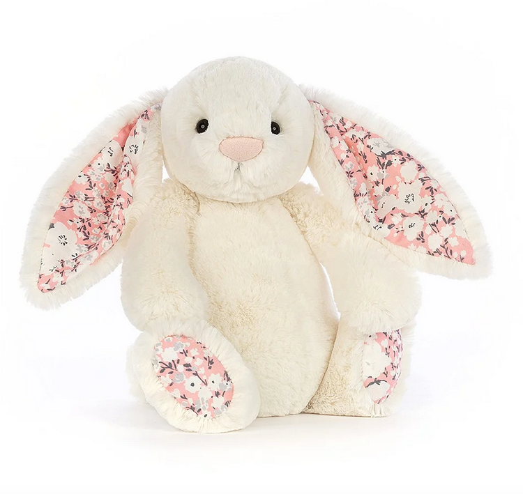 A Cherry Blossom print covers the bottom feet and inside the lop ears of Blossom Cherry Bunny. 