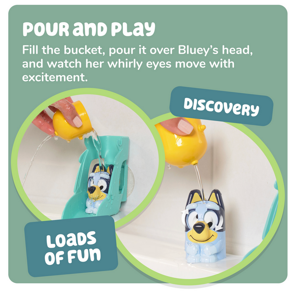 Toy with a character on it, shown with text about pouring and playing.