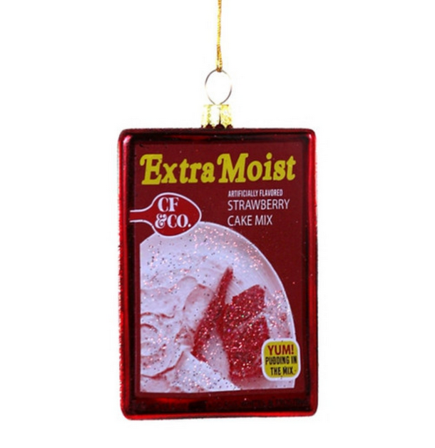 Close up of Strawberry Cake Mix ornament.