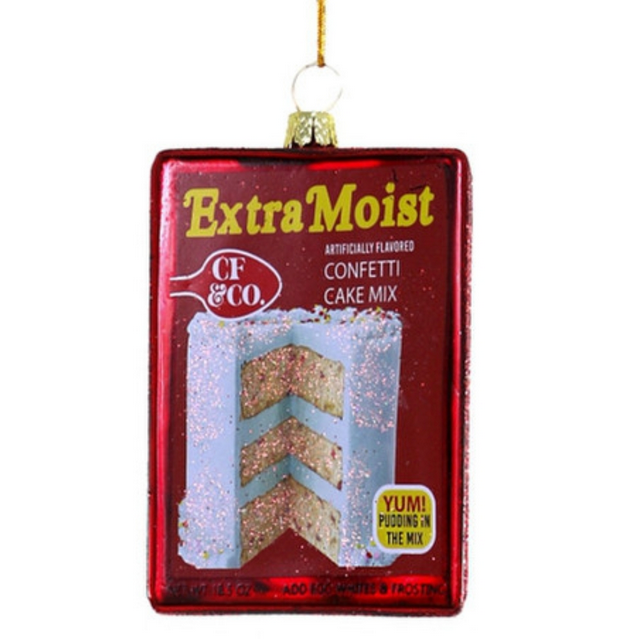 Close up of Confetti Cake Mix ornament. 