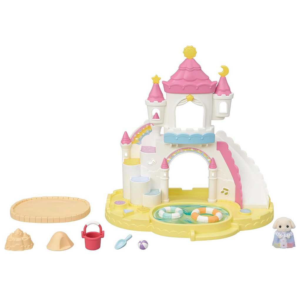 The Calico Critters Nursery Sandbox and Pool set with all the accessories and critter baby that come inside.