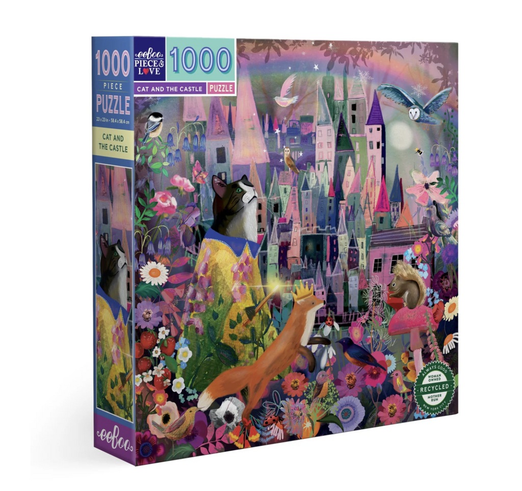 Illustrated box of 1000 piece Cat and the Castle jigsaw puzzle.