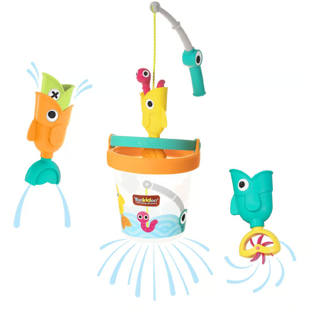 bath time fish hooks Yookidoo Catch N Sprinkle Fishing Set Bucket